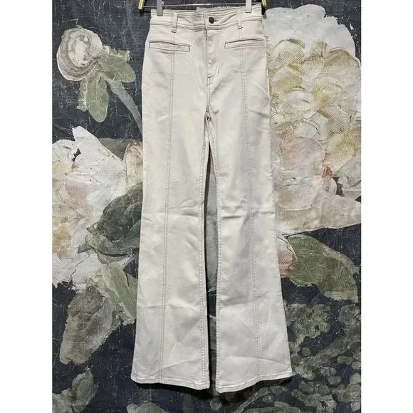 Free People Firecracker High Waist Flares Jeans Ivory Ecru sz 29 - Picture 3 of 8